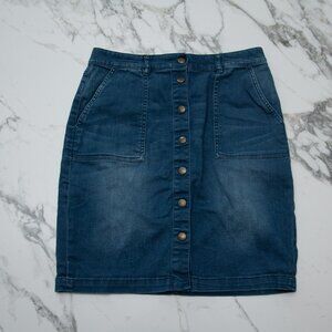 L.L. Bean Signature Ladies Denim Button Down Skirt Size 8